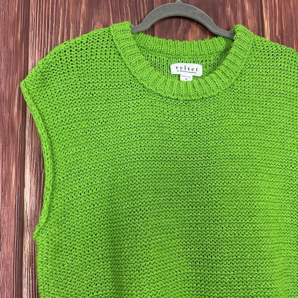 Velvet by Graham & Spencer Sage Cotton Tape Vest Boxy Green Size Medium M - Picture 3 of 6